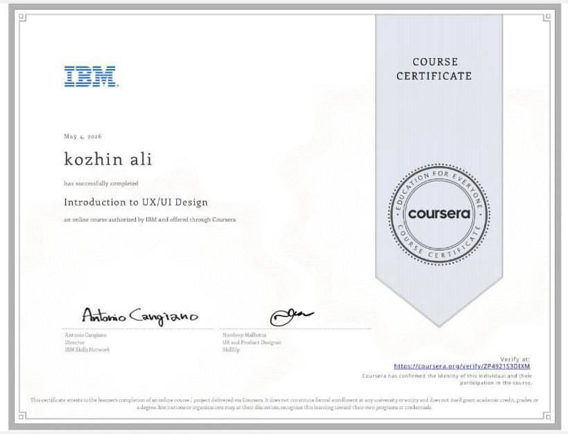 Introduction to UX/UI Design certificate